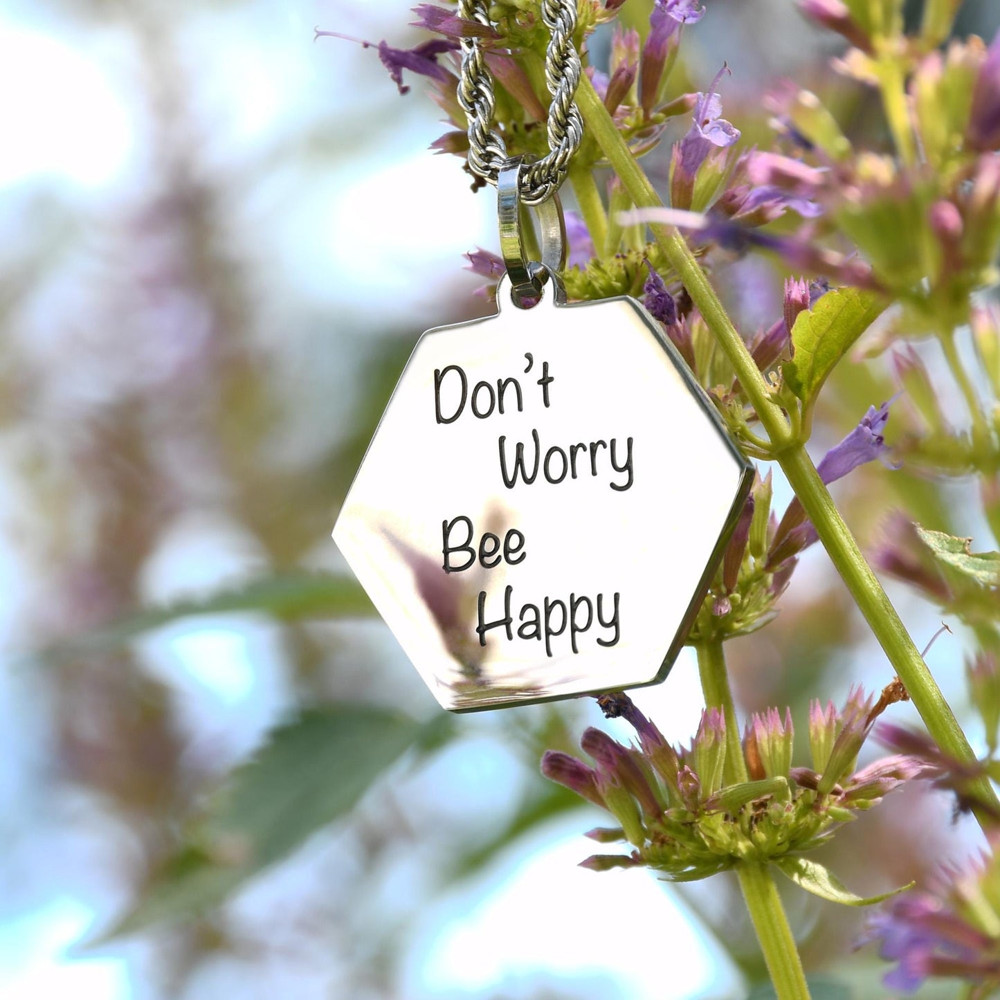 Don't Worry Bee Happy Stainless Steel Heart Pendant Necklace Inspiration Bee Jewelry