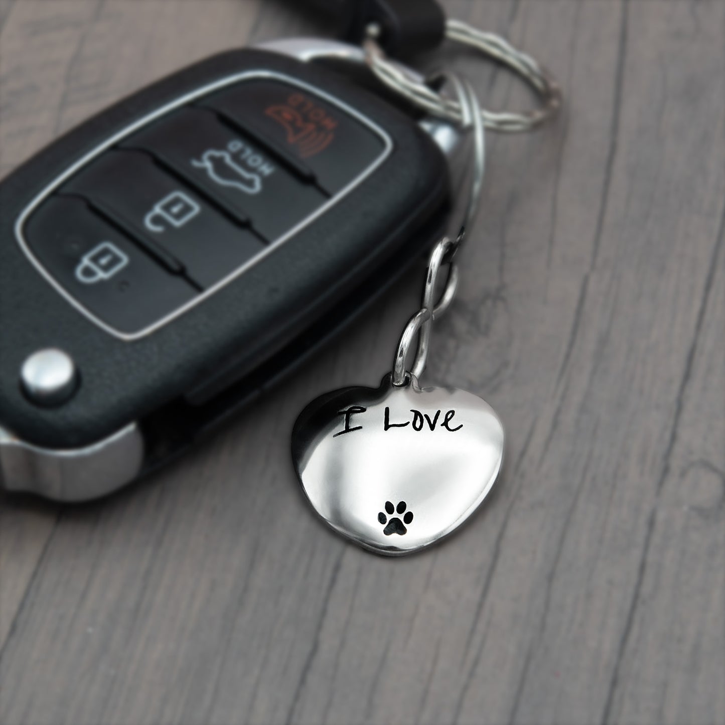 Stainless Steel Pet Collar Tag or Keyring Engraved with "I Love" and Paw Print - Engrave your Pets Name to Personalize it