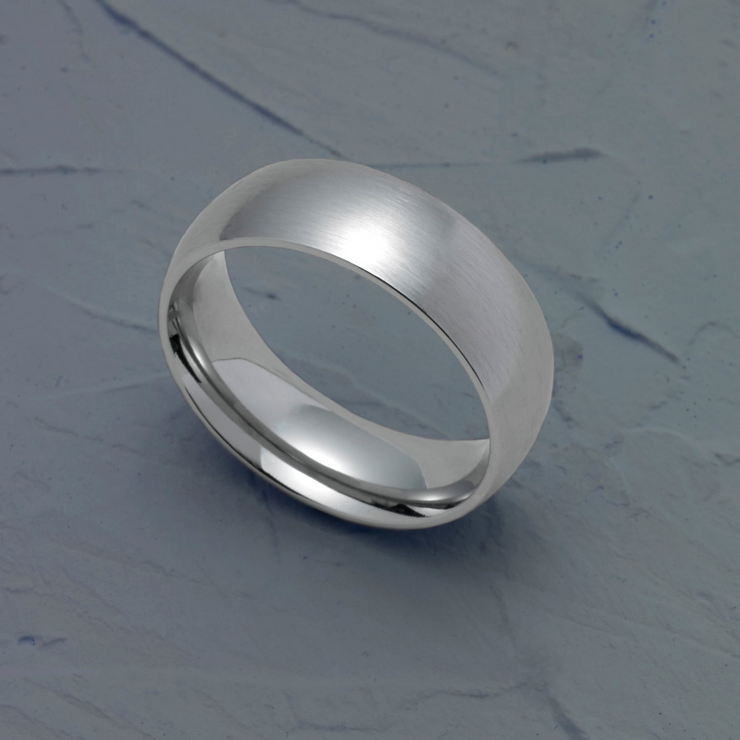 7MM Stainless Steel Satin Finish Dome Wedding Band Ring for Men