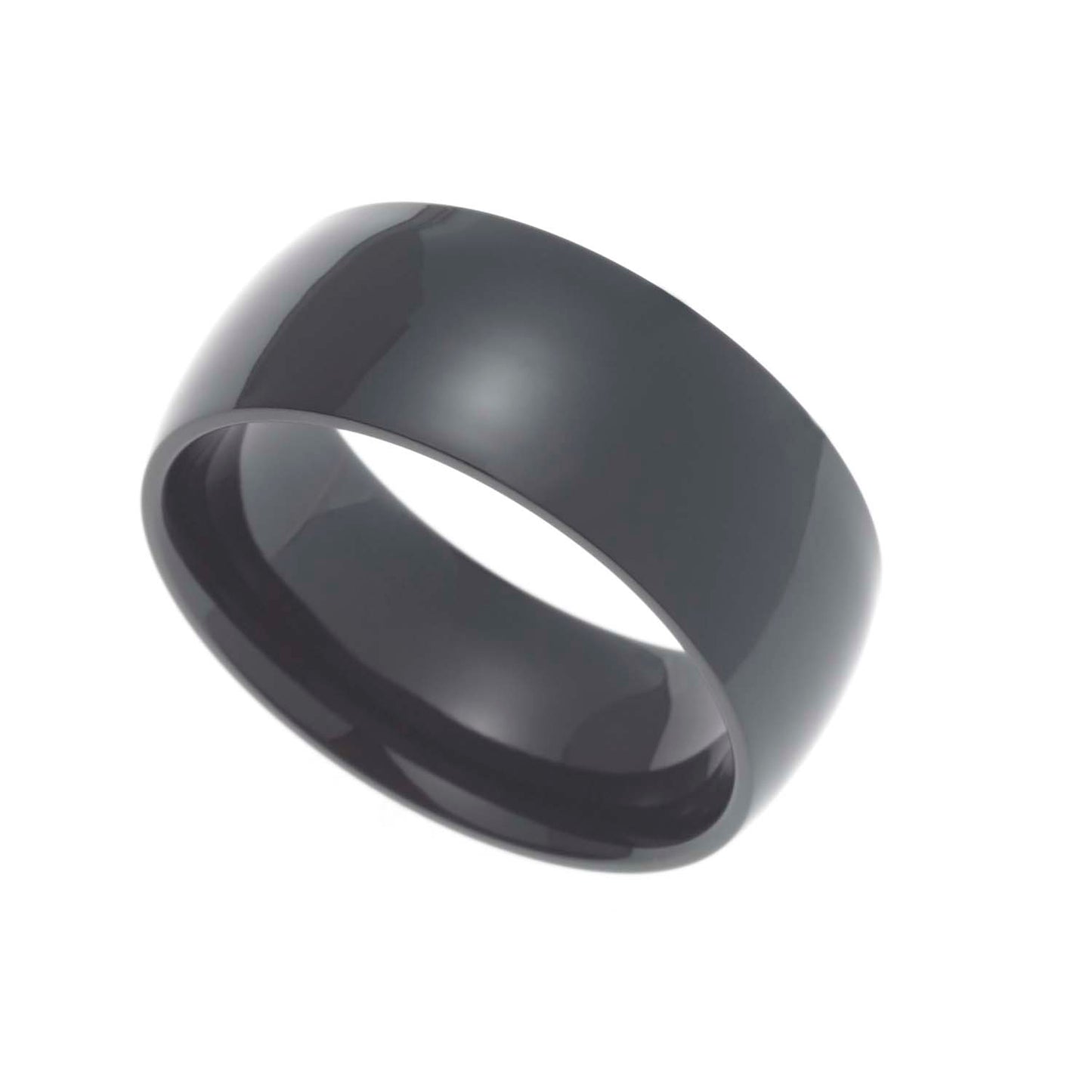 9MM Polished Black Ion Plated Stainless Steel Men's Dome Wedding Band Ring