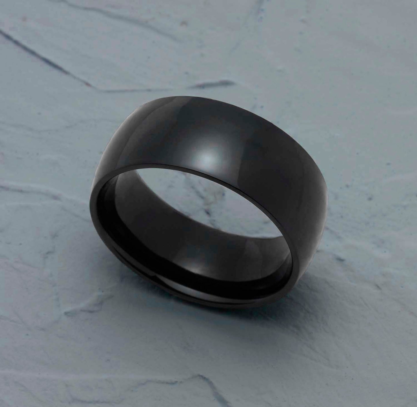 9MM Polished Black Ion Plated Stainless Steel Men's Dome Wedding Band Ring