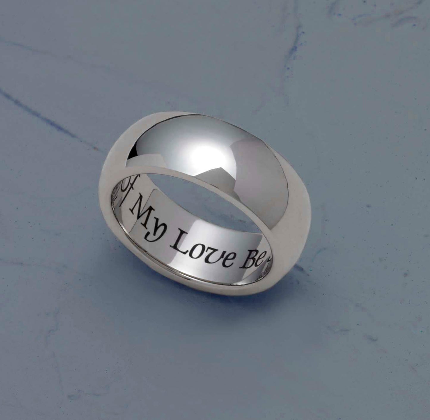 7MM Polished Stainless Steel "Of My Love Be Sure" Engraved Dome Wedding Band Ring