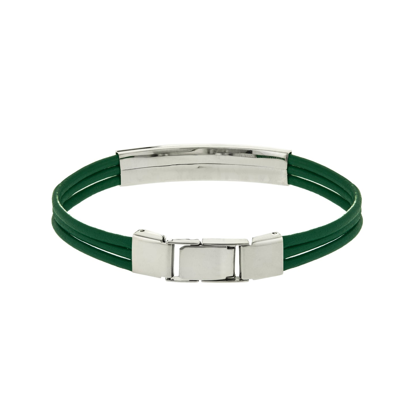 Irish Green Leatherette Cord Bracelet with Shamrock and "Irish" Engraving