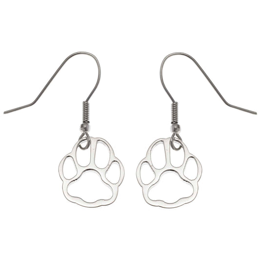 Stainless Steel Open Paw Print Dangle Earrings - Pet Memorial Jewelry Gift
