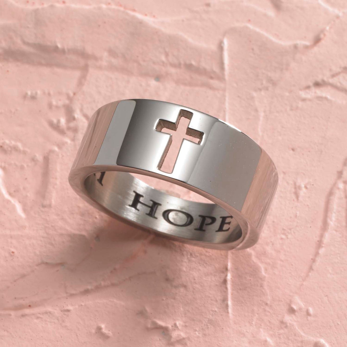 Stainless Steel Faith Hope Love Cross Ring - Inspirational Christian Jewelry