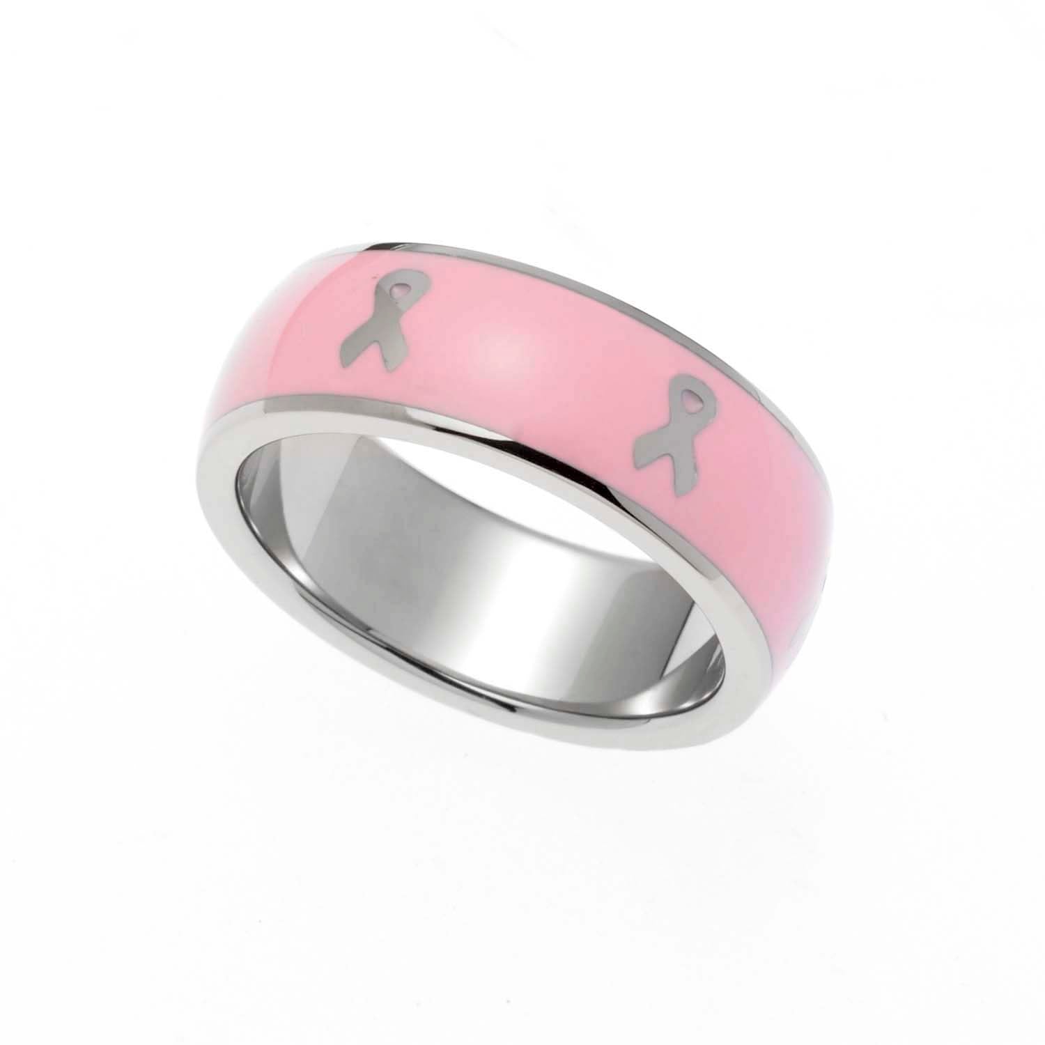 Women's Pink Ribbon Awareness Stainless Steel Ring Breast Cancer