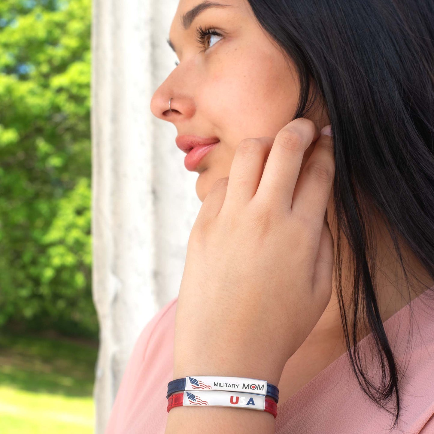 Patriotic USA American Flag Red Leather Adjustable Bracelet