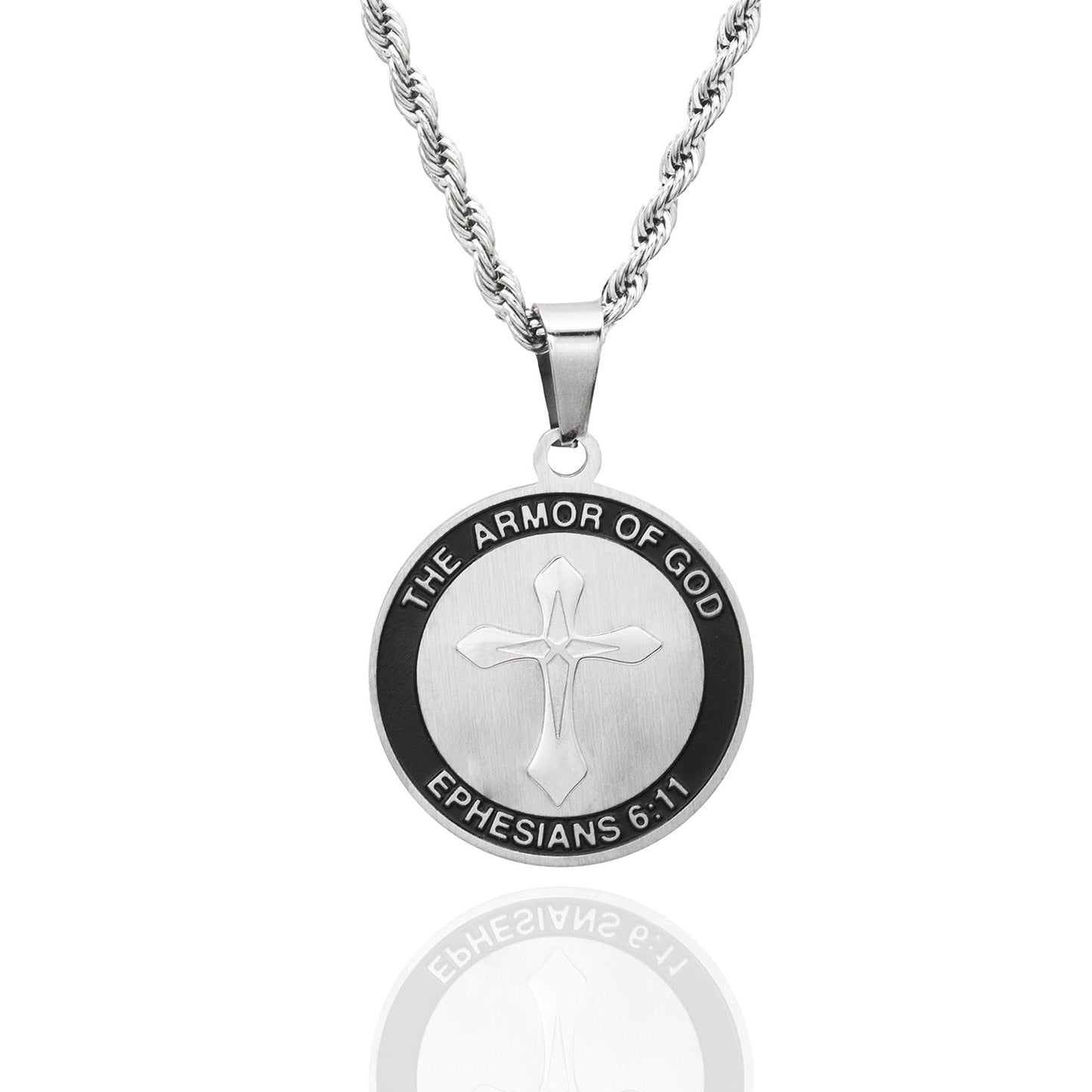 Encircled Cross Full Armor of God" Pendant Necklace Fashion Religious Christian Stainless Steel Jewelry for Women or Men Gifts for Church Family