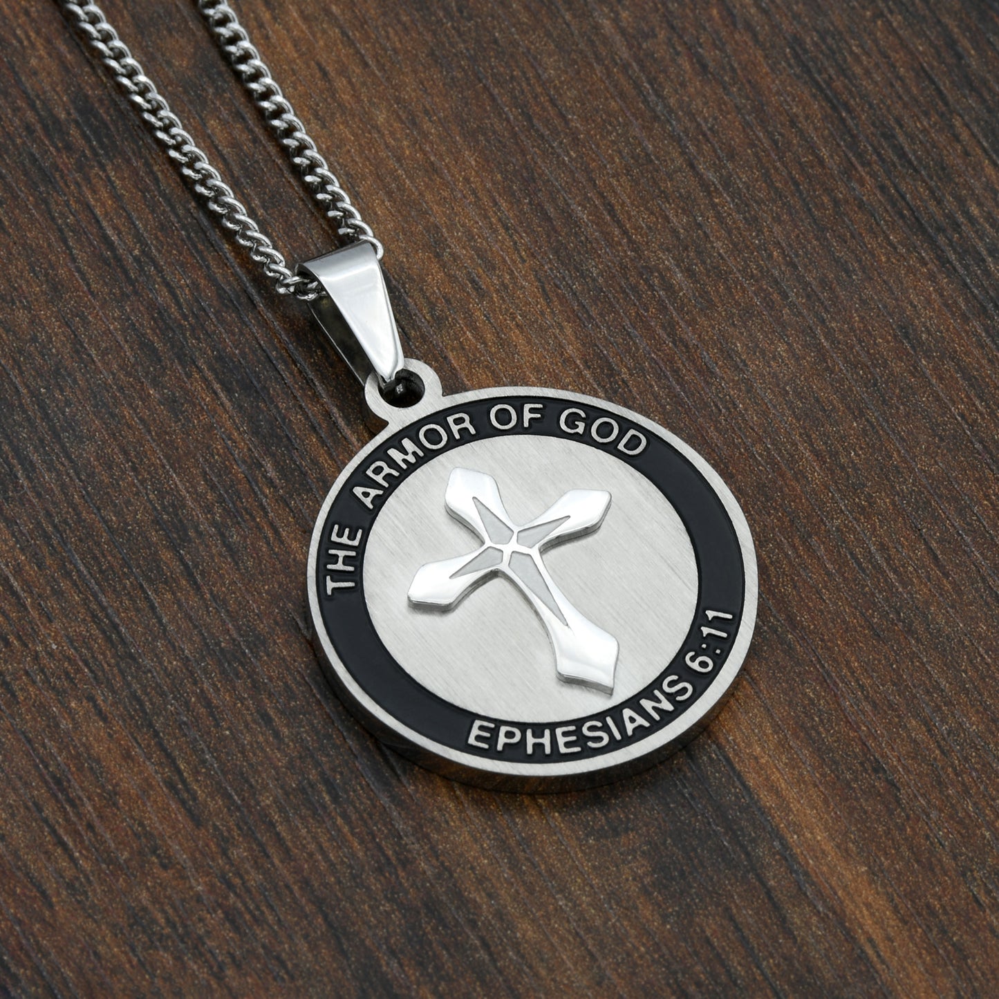 Encircled Cross Full Armor of God" Pendant Necklace Fashion Religious Christian Stainless Steel Jewelry for Women or Men Gifts for Church Family