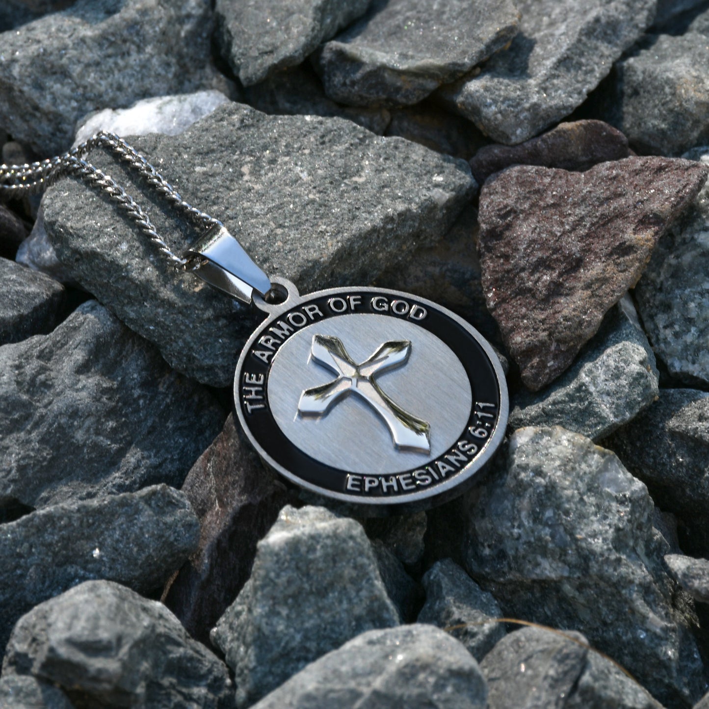 Encircled Cross Full Armor of God" Pendant Necklace Fashion Religious Christian Stainless Steel Jewelry for Women or Men Gifts for Church Family