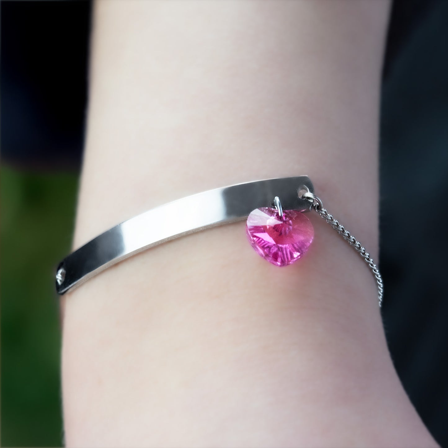 Engraveable Pink Crystal Heart Anklet Waterproof Stainless Steel Jewelry