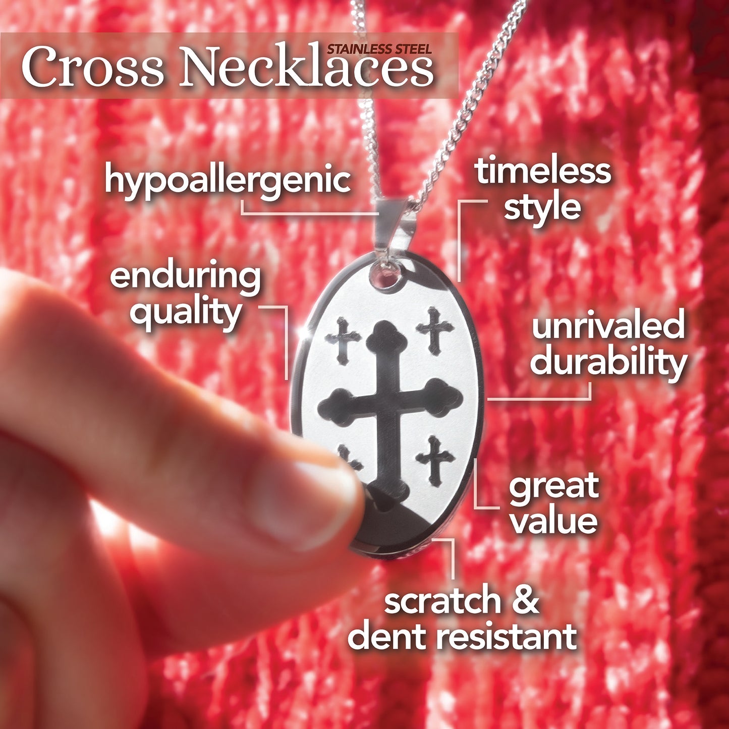 Oval Cross Pendant Necklace Religious Christian Jewelry Gift Stainless Steel Fashion Jewelry for Women Men