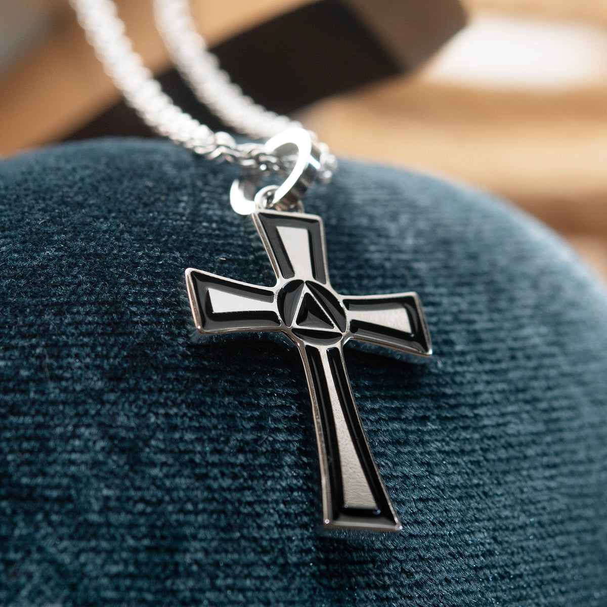 Recovery Cross Pendant with Triangle Circle Necklace - Sobriety Support Jewelry Gift Stainless Steel Jewelry for Women or Men