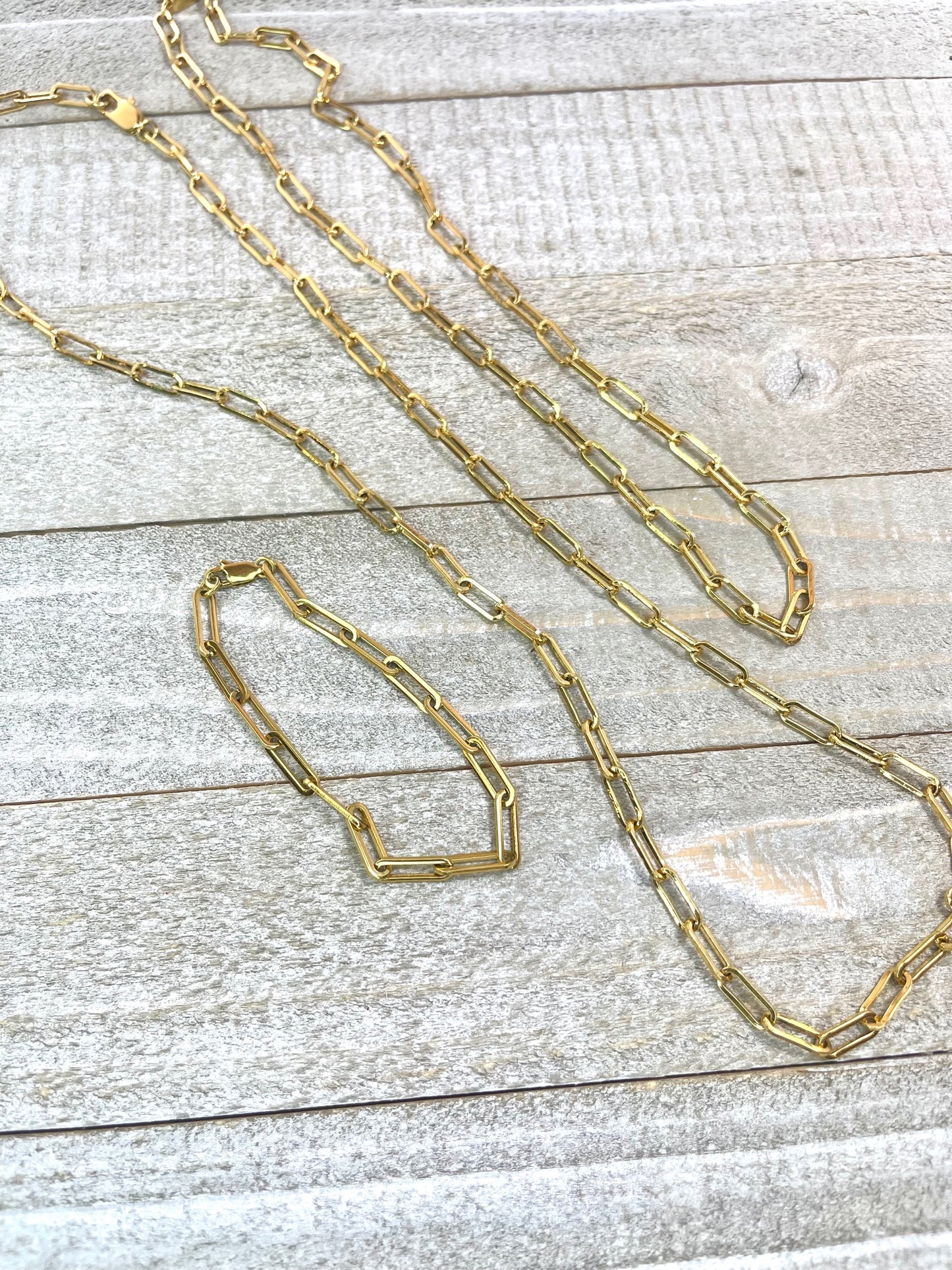 Paper Clip Necklace, Large Chain Links, Gold Plated 24"