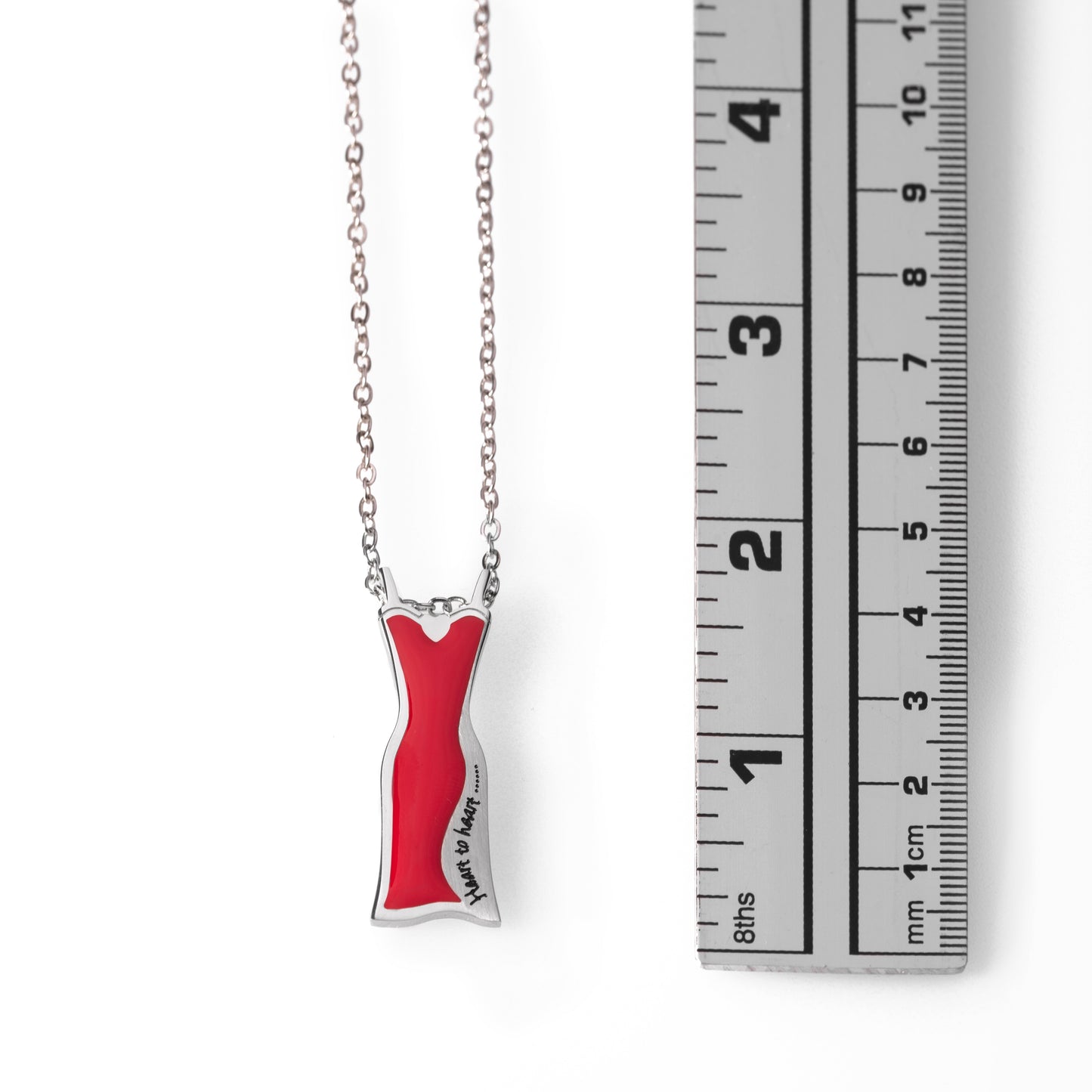 Heart to Heart Red Dress Pendant Necklace in Stainless Steel