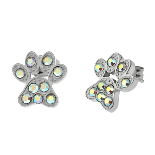 Aurora Borealis Paw Print Stud Earrings - Pet Memorial Jewelry Gift for Animal Lovers