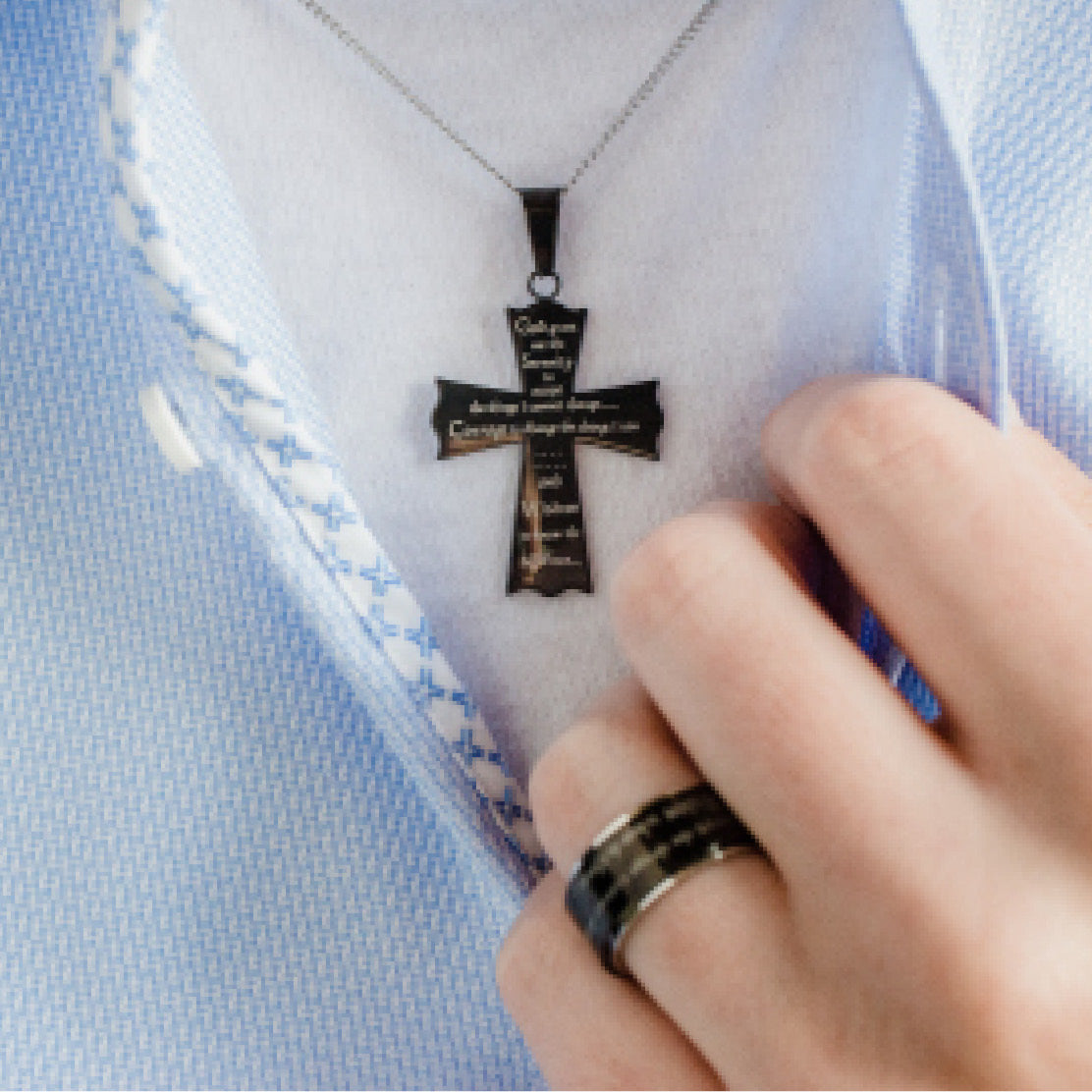 Serenity Prayer Stainless Steel Ring with Cross - Calming Meditation Spinner Jewelry for Anxiety Relief