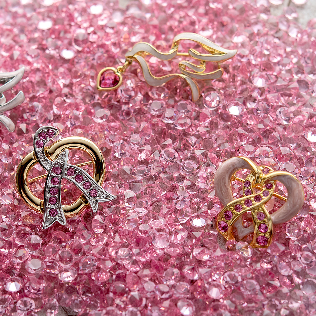 Gold Plated Pink Ribbon Heart Breast Cancer Awareness Pin