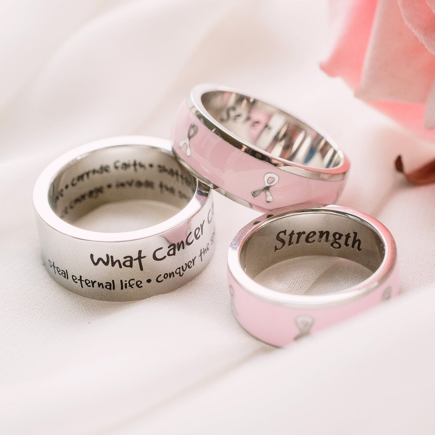 Pink Ribbon Cancer Awareness Stainless Steel Inspirational Ring for Women Girls