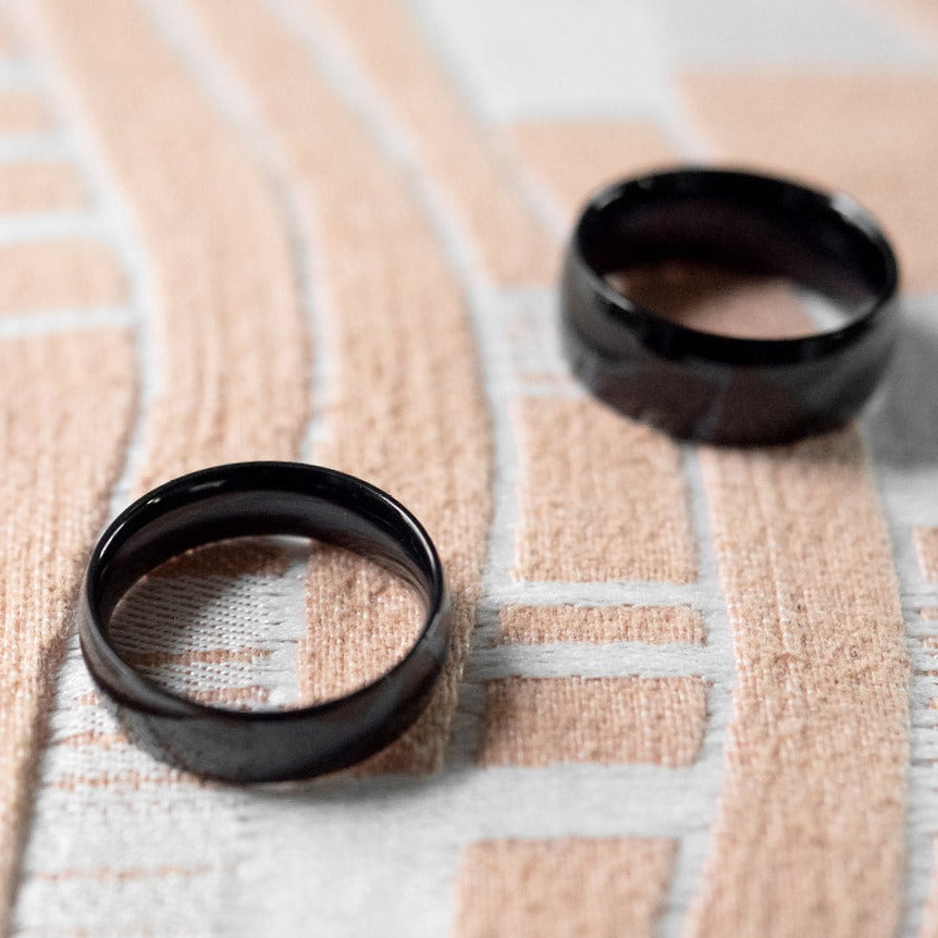 9MM Polished Black Ion Plated Stainless Steel Men's Dome Wedding Band Ring