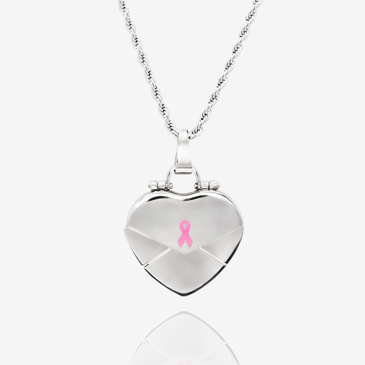Inspirational Pink Ribbon Heart Locket Necklace for Cancer Survivors LOCKET WITH ADD ON MILESTONE DISCS.