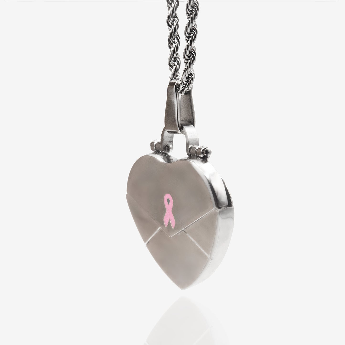 Inspirational Pink Ribbon Heart Locket Necklace for Cancer Survivors LOCKET WITH ADD ON MILESTONE DISCS.