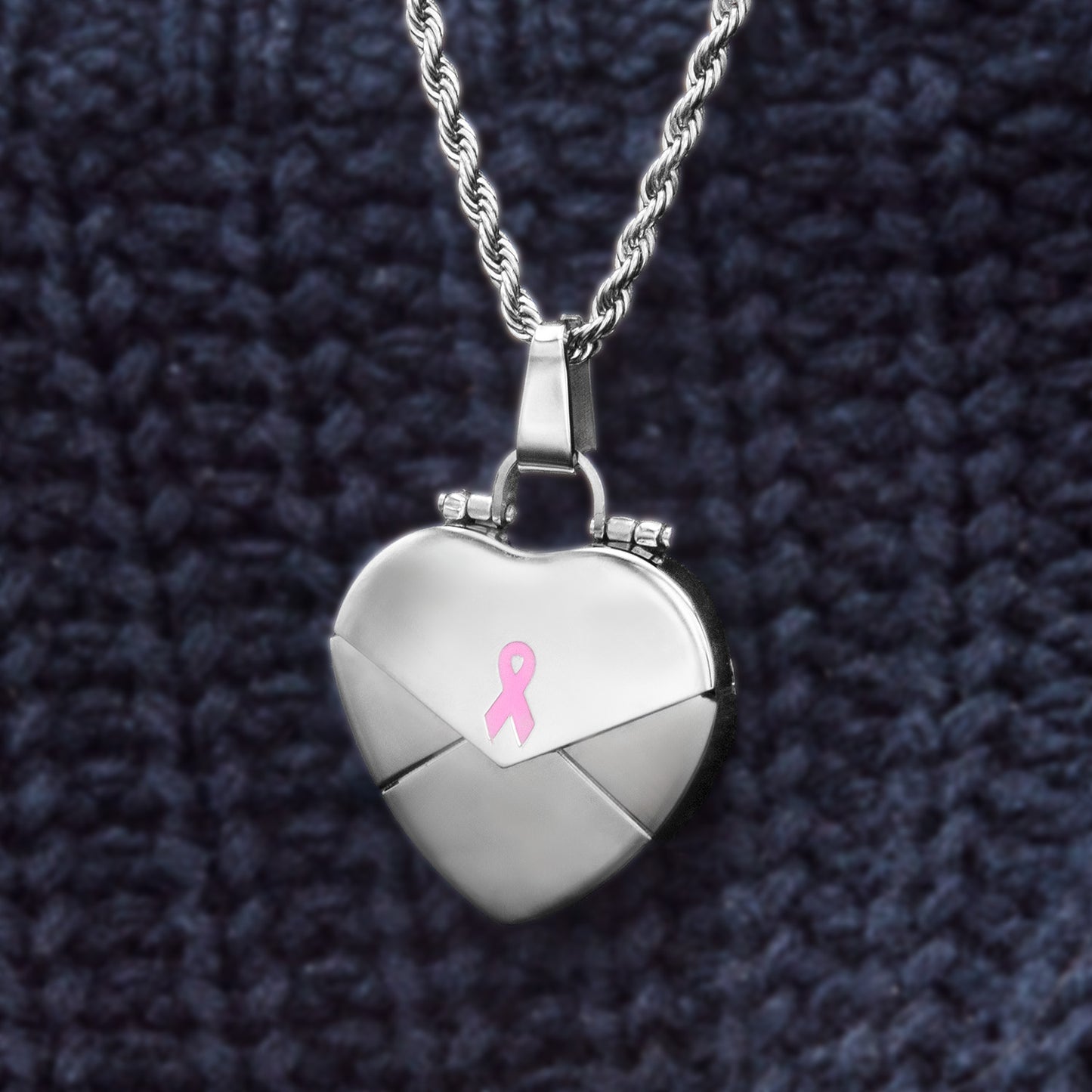 Inspirational Pink Ribbon Heart Locket Necklace for Cancer Survivors LOCKET WITH ADD ON MILESTONE DISCS.
