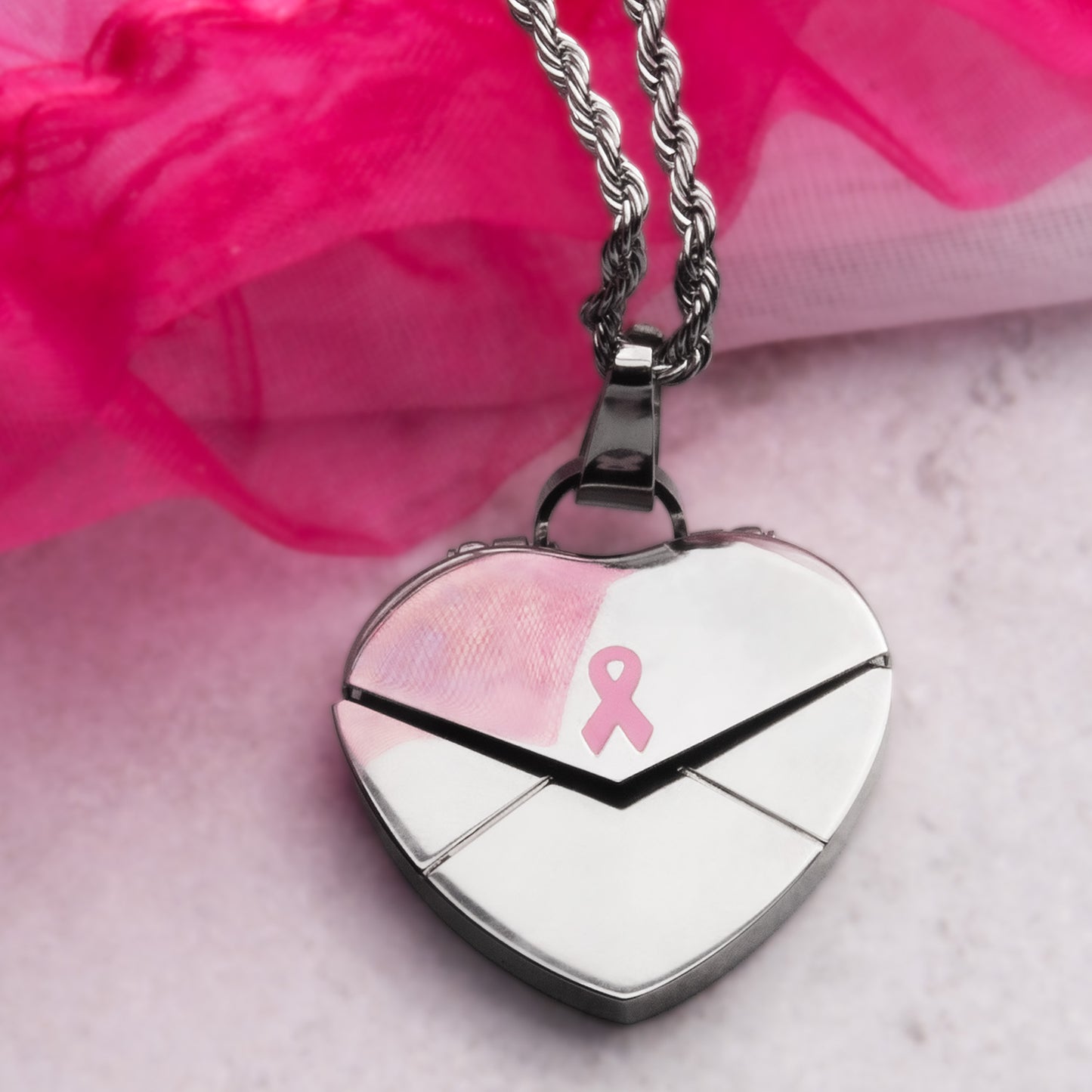 Inspirational Pink Ribbon Heart Locket Necklace for Cancer Survivors LOCKET WITH ADD ON MILESTONE DISCS.