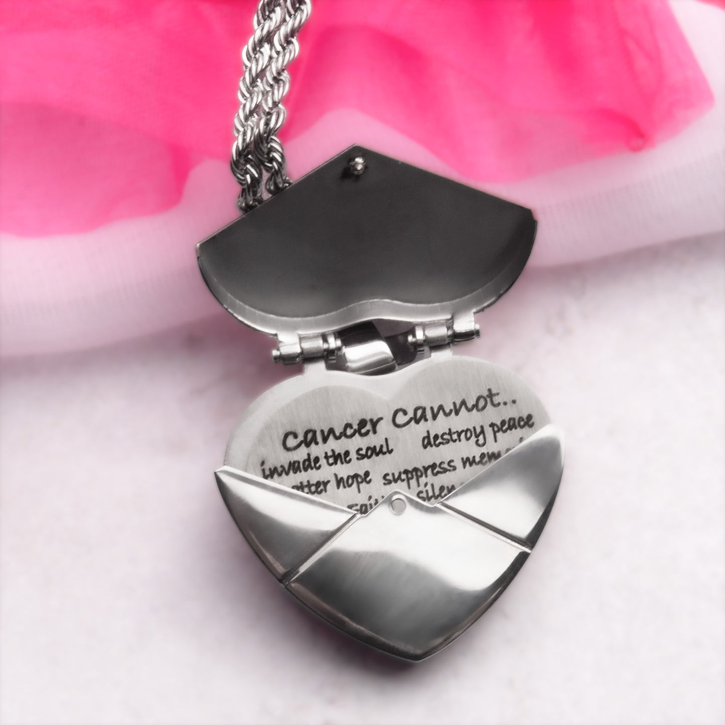 Inspirational Pink Ribbon Heart Locket Necklace for Cancer Survivors LOCKET WITH ADD ON MILESTONE DISCS.