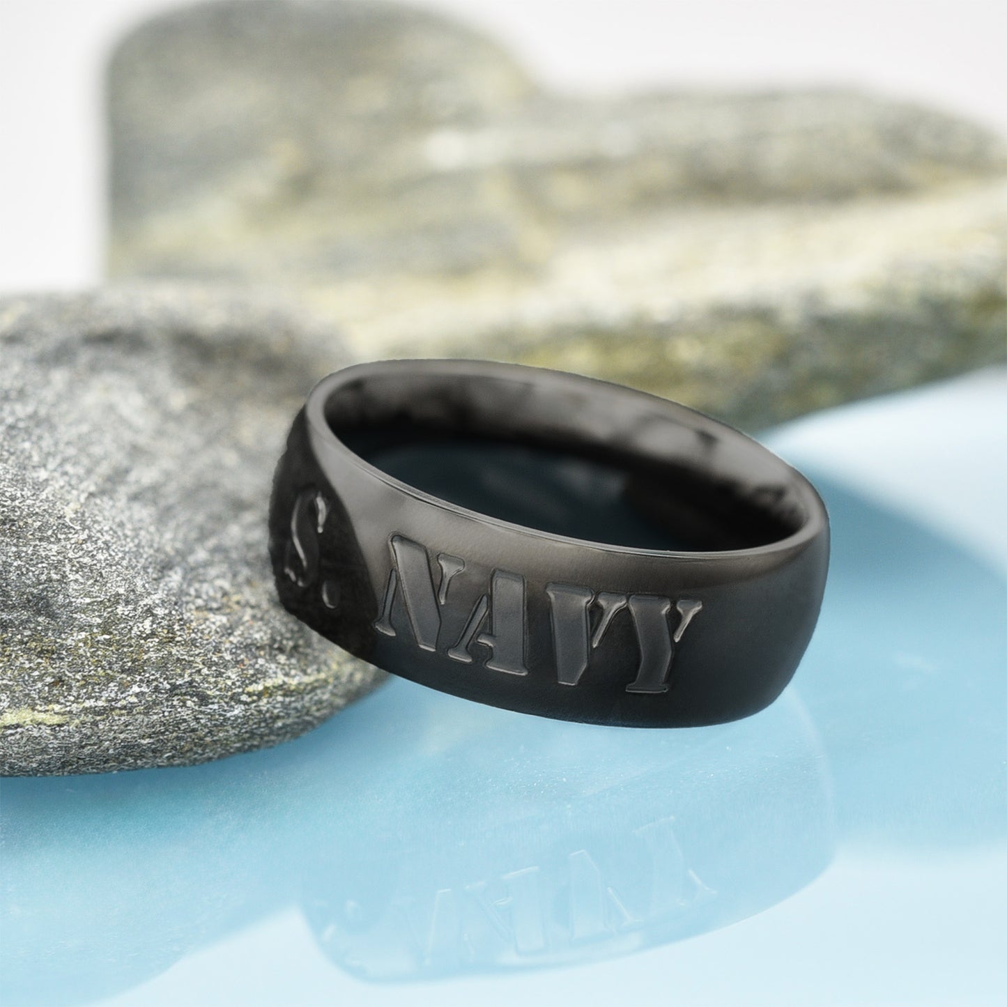 U.S. Navy Ion Gunmetal Engraved Ring - Military Service Pride Jewelry Gift