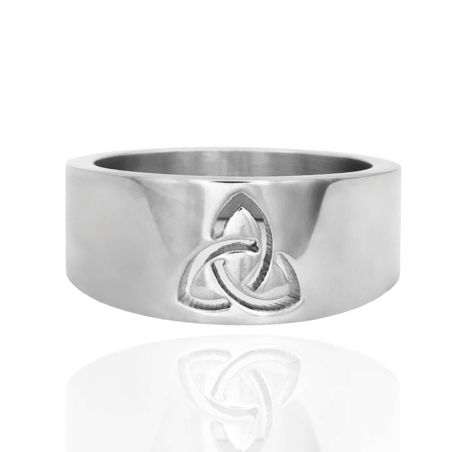 Celtic Trinity Knot Band Ring in Stainless Steel - Irish Love Promise Ring Wedding Band for Women or Man