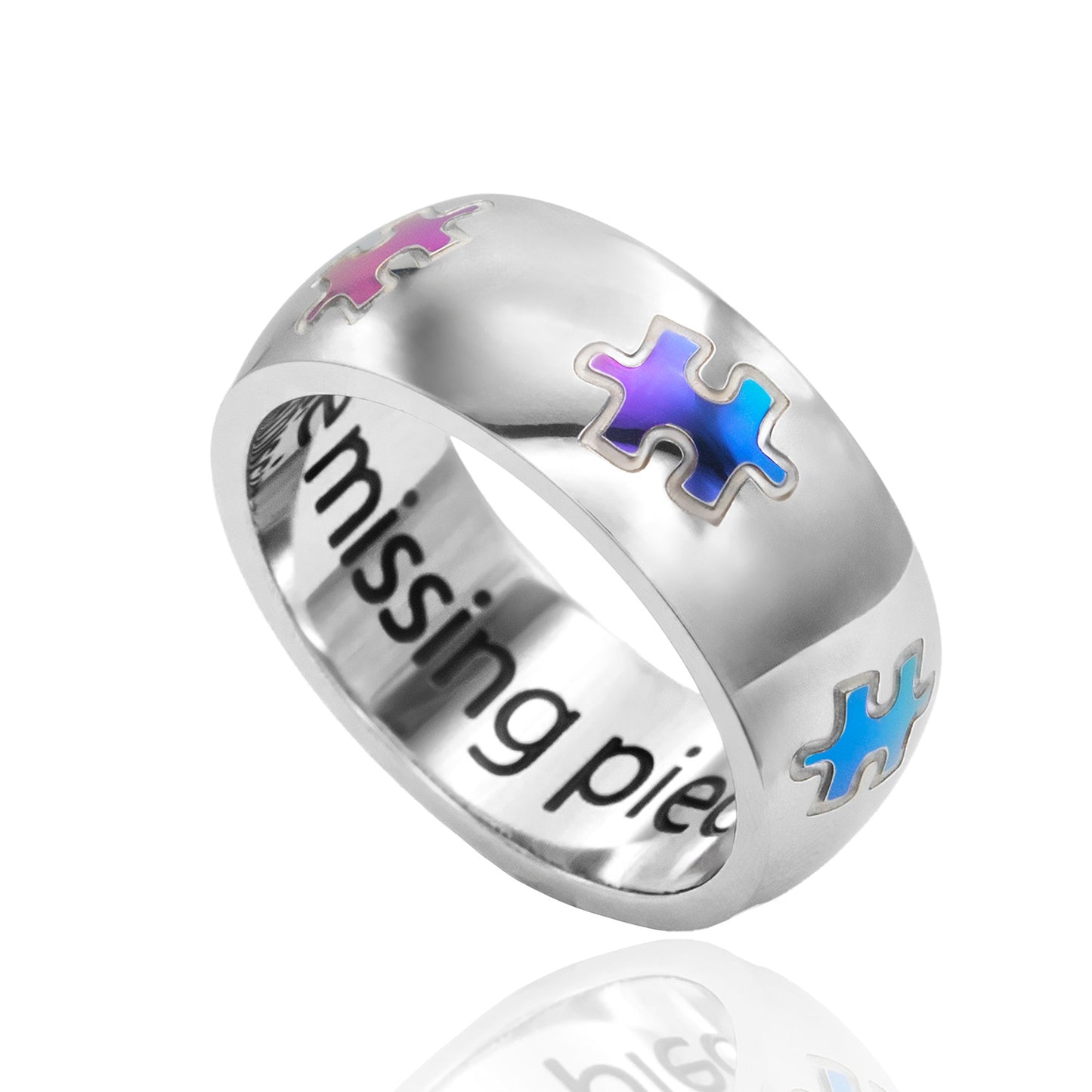 Autism Awareness Puzzle Ring "Lets find all the missing pieces" Stainless Steel