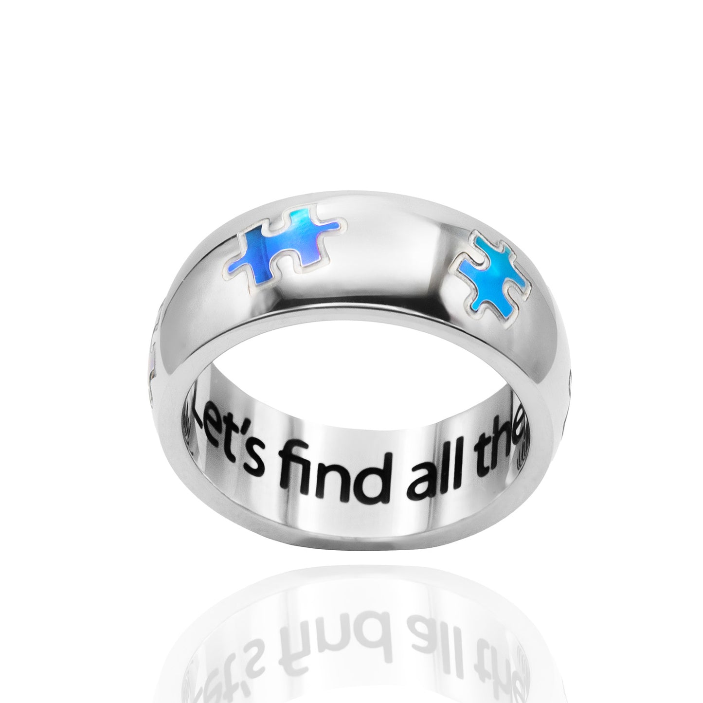 Autism Awareness Puzzle Ring "Lets find all the missing pieces" Stainless Steel