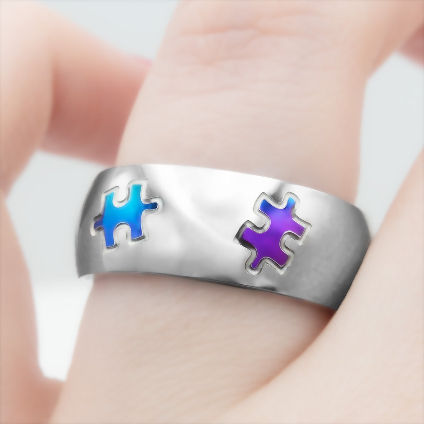 Autism Awareness Puzzle Ring "Lets find all the missing pieces" Stainless Steel