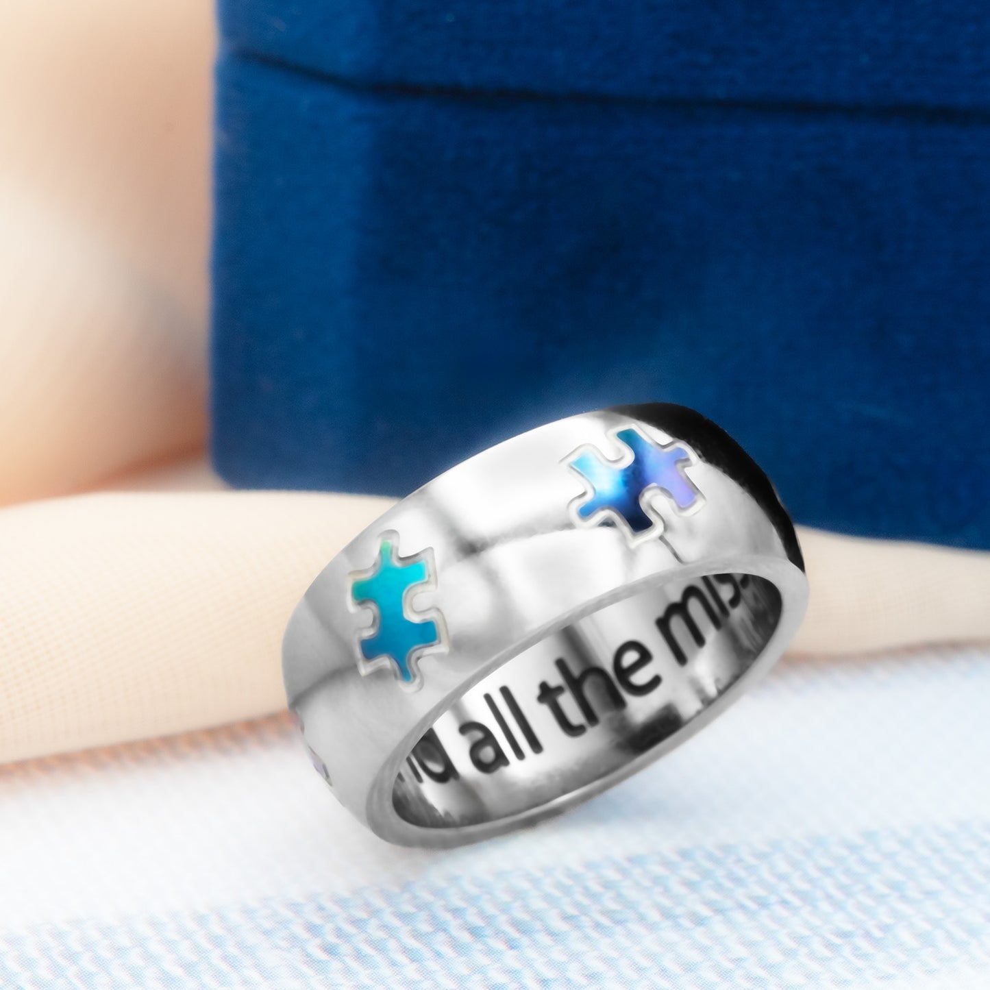 Autism Awareness Puzzle Ring "Lets find all the missing pieces" Stainless Steel