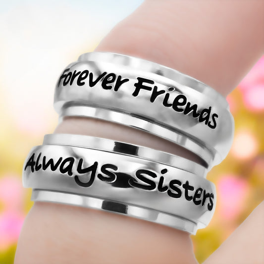 Always Sisters Forever Friends Stainless Steel Ring - Spinning Fidget Anxiety Jewelry