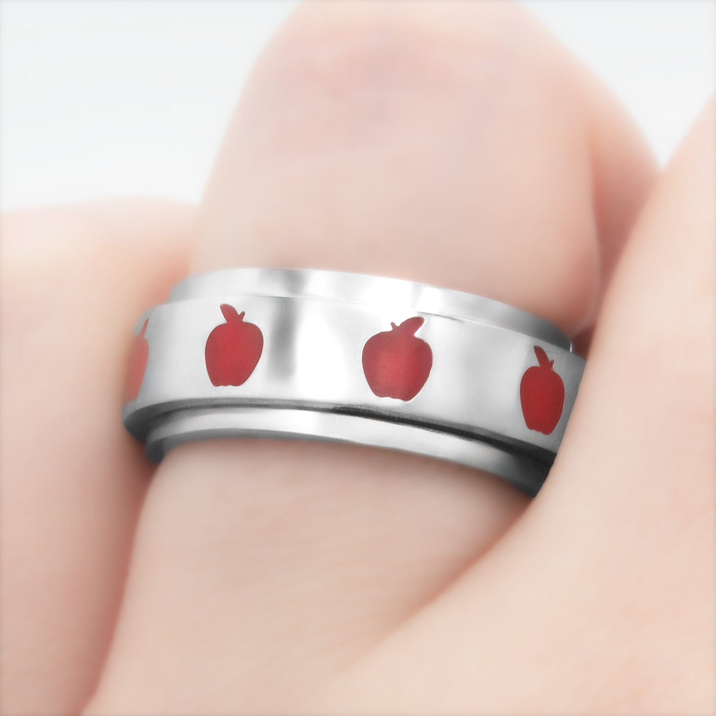 Apple Teacher Ring with 'I Care I Teach' Message - Unique Appreciation Gift Spinner Jewelry for Anxiety