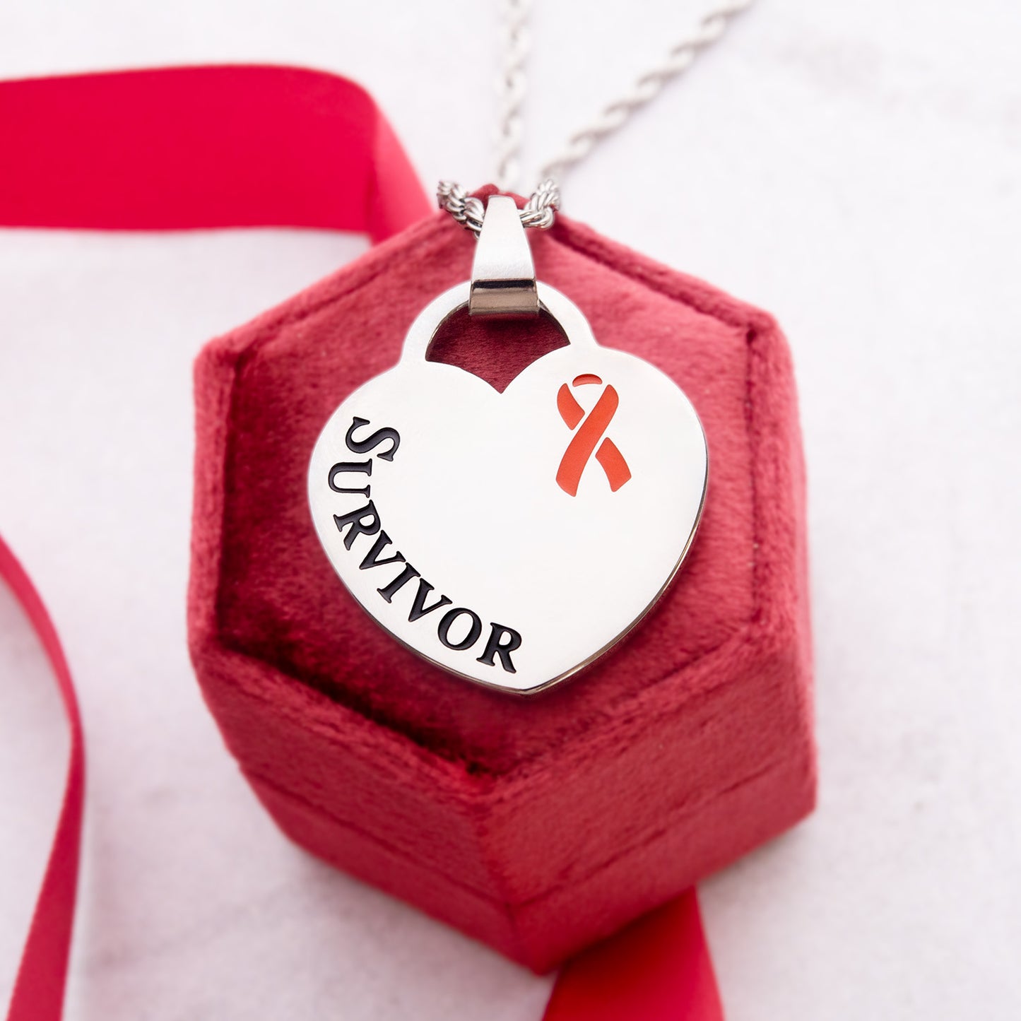 Cancer Awareness Survivor Ribbon Pendant Necklace Stainless Steel