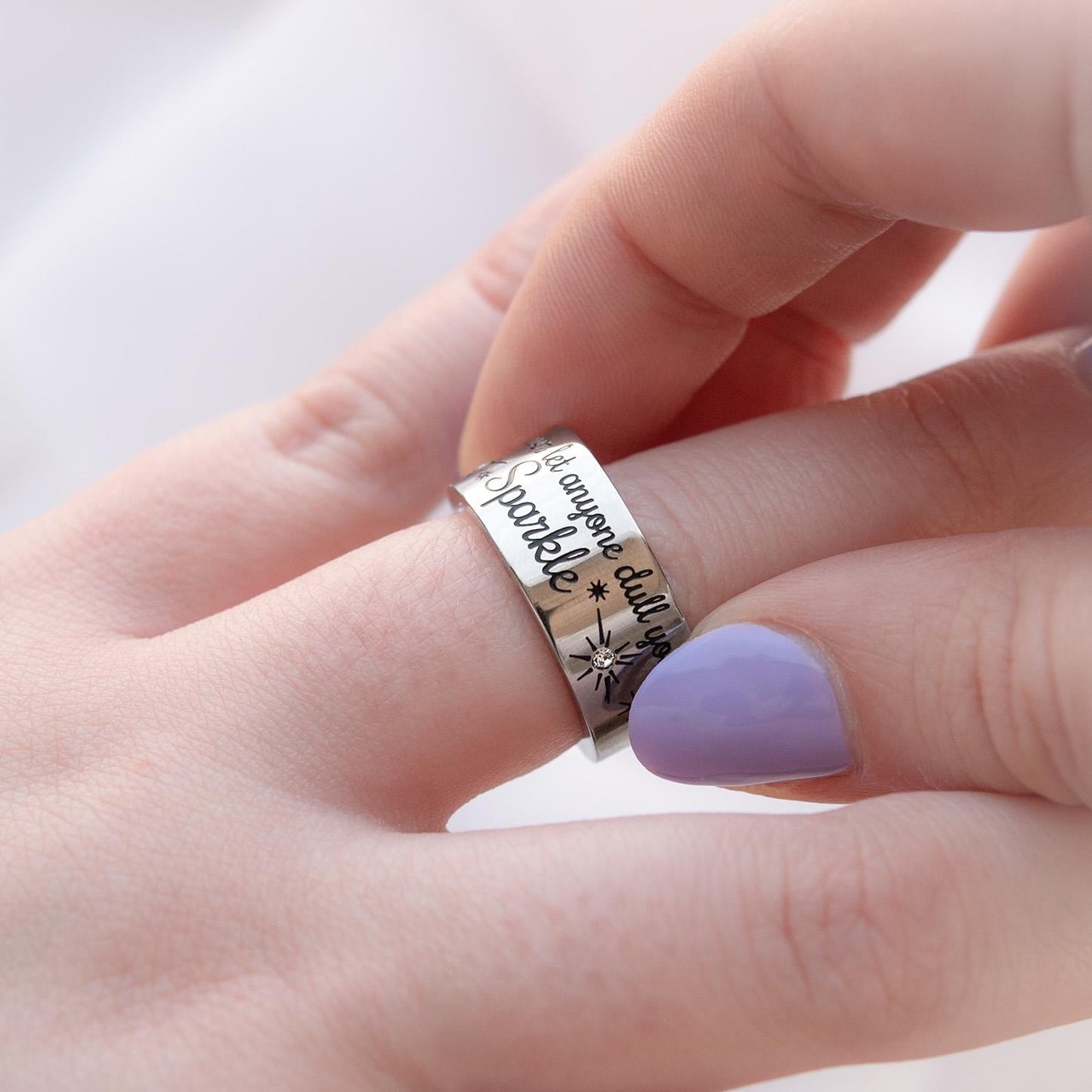 Womens Ring Stainless Steel Don't let anyone dull your Sparkle Band Ring with Austrian Crystals