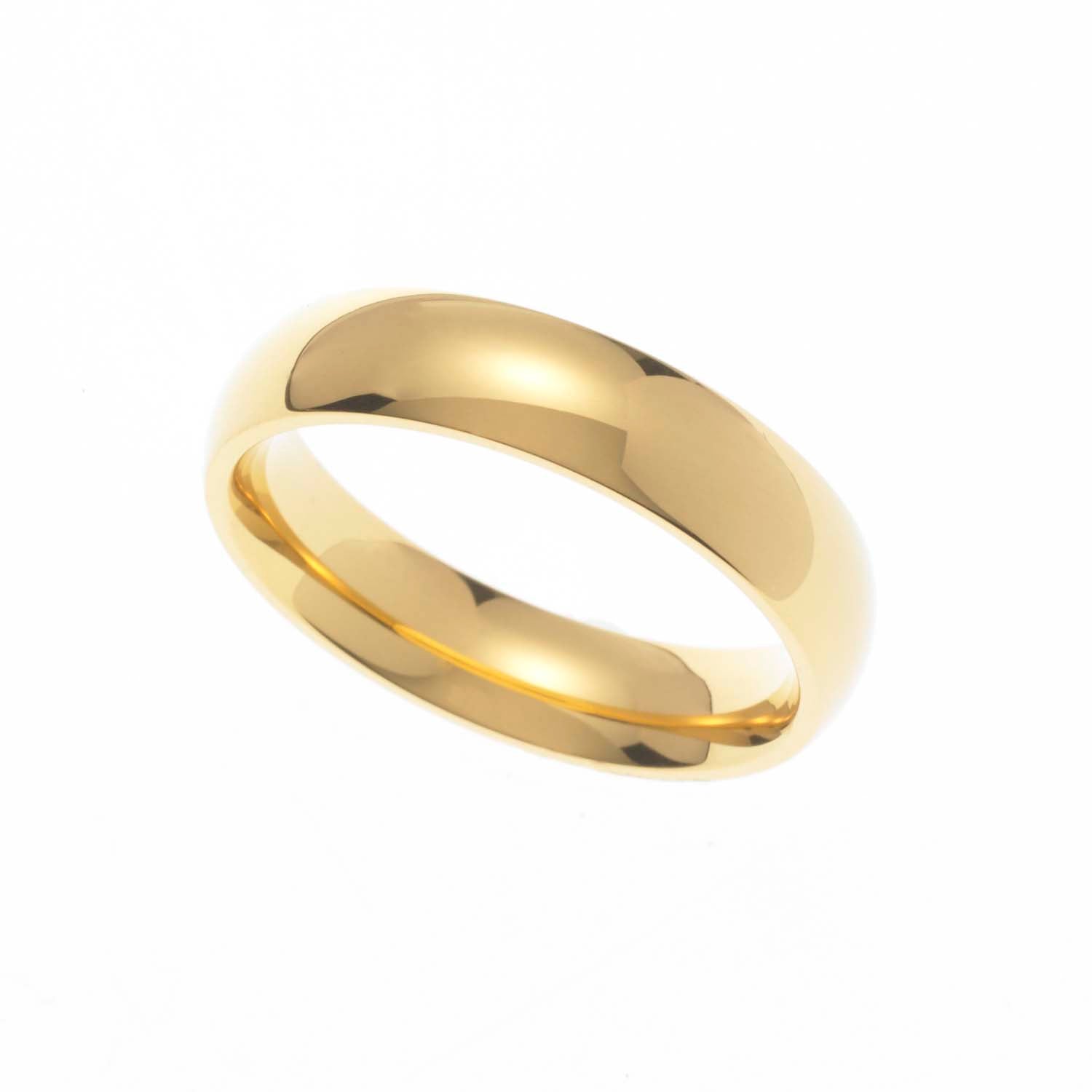 5MM Polished Gold Ion Plated Stainless Steel Dome Wedding Band Ring - Classic & Affordable Style for Men, Women