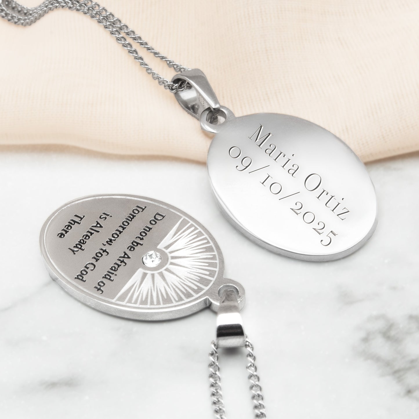 "Do Not Be Afraid of Tomorrow" Cubic Zirconia Inspirational Positive Quote Pendant Necklace for Women or Men