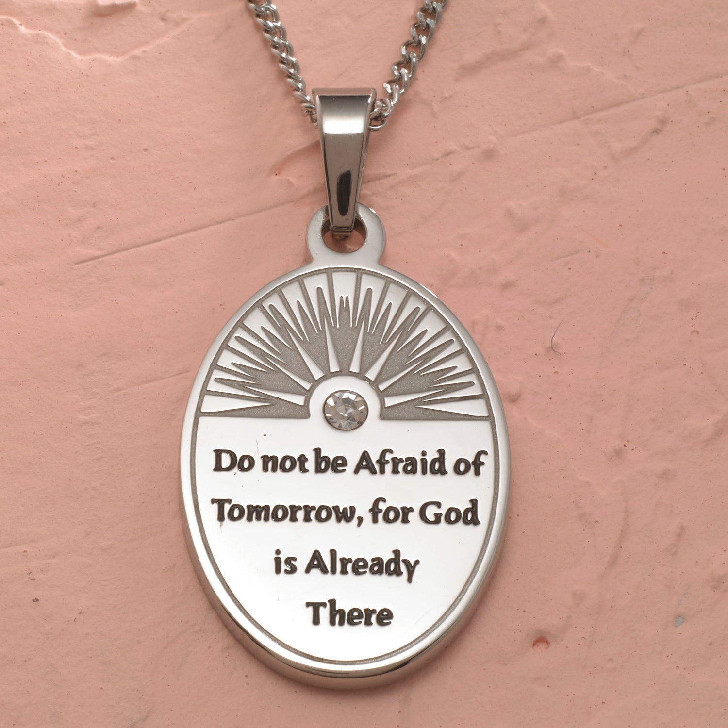 Inspirational "Do Not Be Afraid of Tomorrow" Cubic Zirconia Pendant Necklace