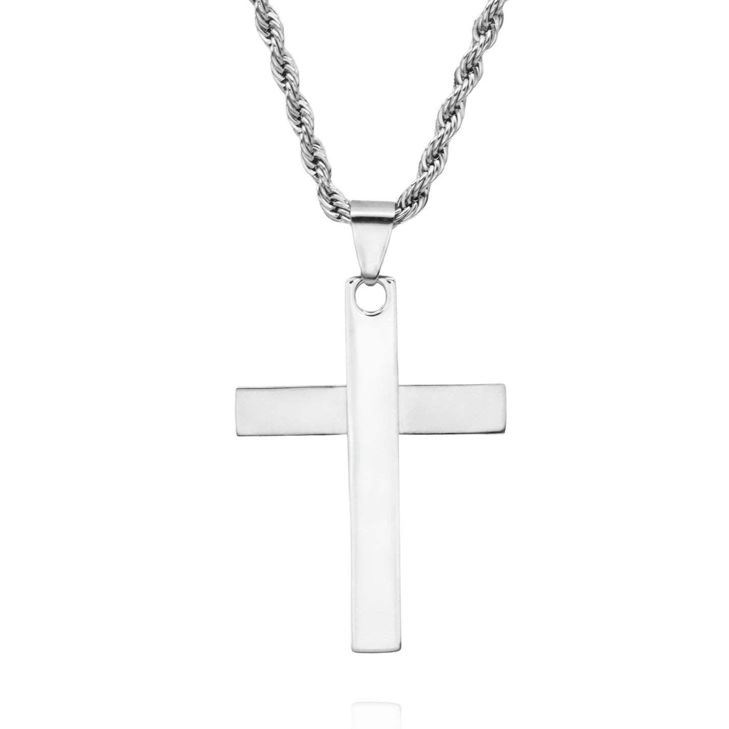 Cross Pendant Necklace with Brushed and Polished Stainless Steel Design