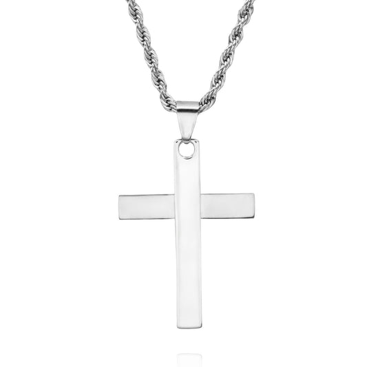Cross Pendant Necklace with Brushed and Polished Stainless Steel Design
