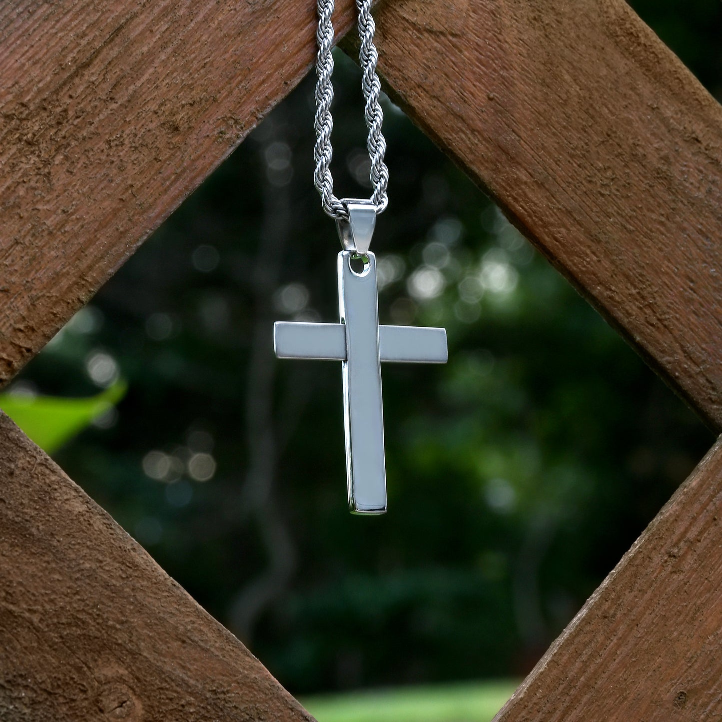 Cross Pendant Necklace with Brushed and Polished Stainless Steel Design