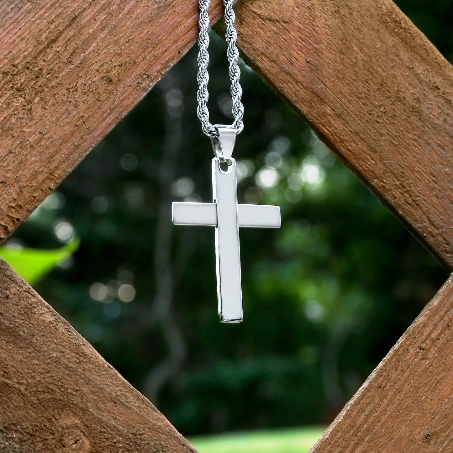 Cross Pendant Necklace with Brushed and Polished Stainless Steel Design