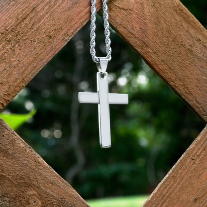 Cross Pendant Necklace with Brushed and Polished Stainless Steel Design