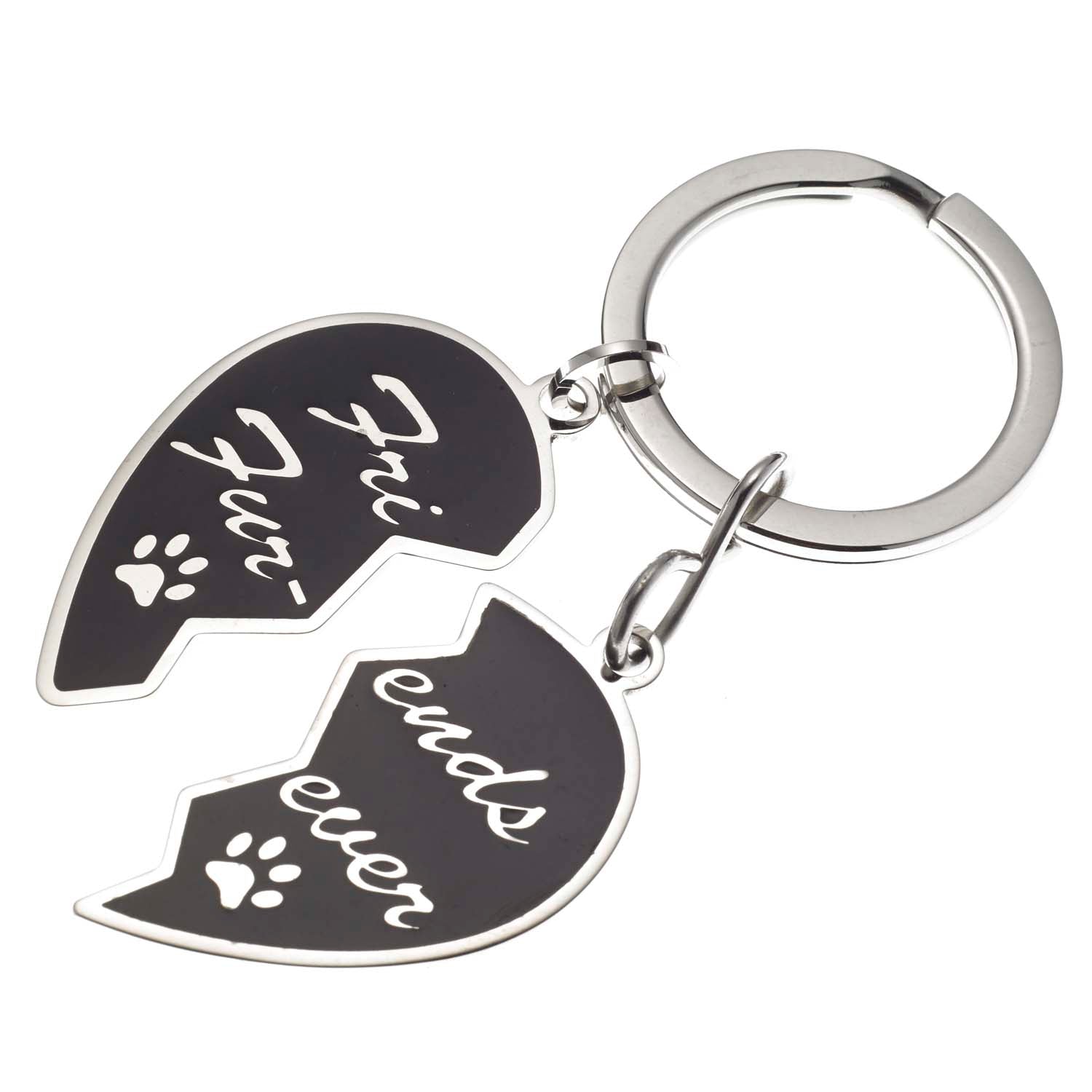 Friends Furever Stainless Steel Heart Dog & Owner Matching Keyring Set