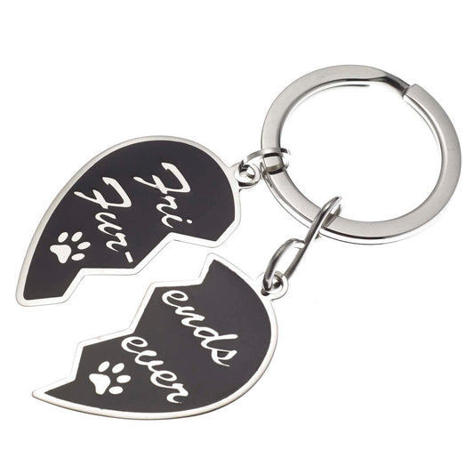 Friends Furever Stainless Steel Heart Dog & Owner Matching Keyring Set