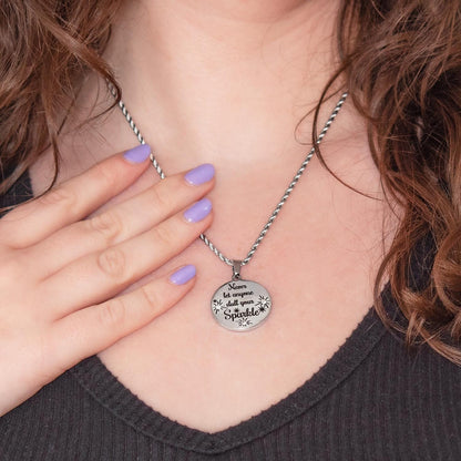 Womens Necklace Engraveable Stainless Steel Never Let Anyone Dull Your Sparkle Pendant with Clear Crystals
